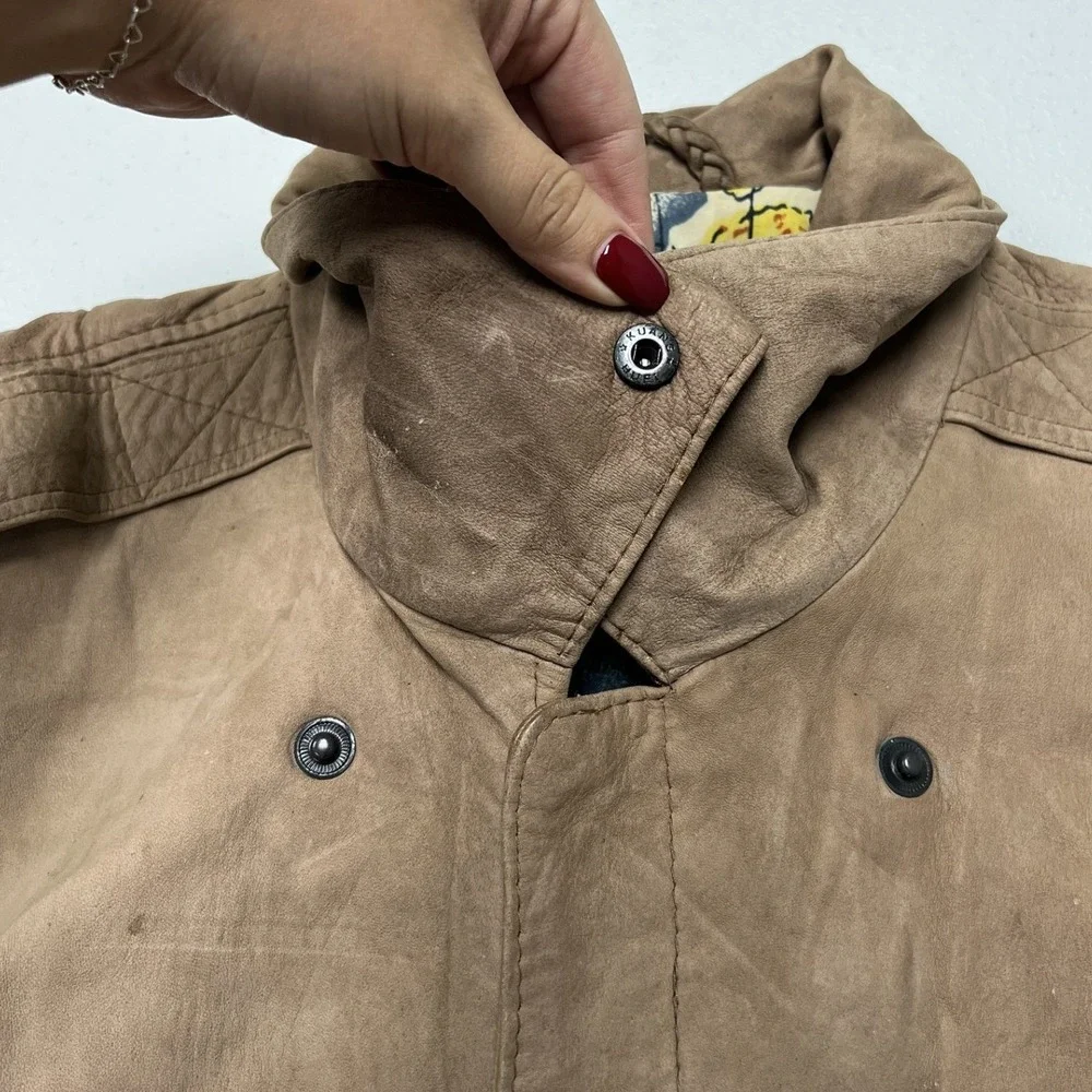 Rock Creek Leather Bomber Jacket Mens M Tan Vintage Map Lining Distressed E2